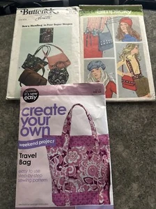 Lot Of 3 VTG Purse Travel Handbag Sewing Patterns Butterick 4520 Simplicity 9644 - Picture 1 of 11