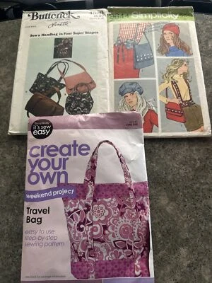 Lot Of 3 VTG Purse Travel Handbag Sewing Patterns Butterick 4520 Simplicity 9644 - Image 1 of 4
