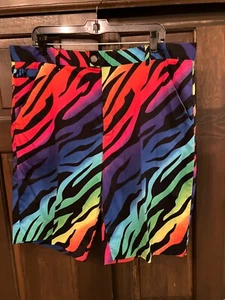 ROYAL & AWESOME Golf Shorts Men's 38 Wild Ones Rainbow Tiger Stripe 10" Inseam - Picture 1 of 3