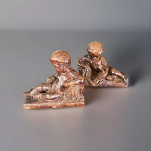 Par de sujetalibros antiguos de cerámica acabado bronce, ¿Rockingham? - Imagen 1 de 13
