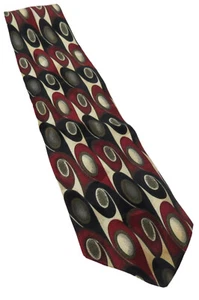 Italian Designer VIA 100% Silk Neck Tie Unique Orb Design Maroon Black Taupe NEW - Picture 1 of 5