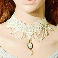 Retro Women Pendant Chain Lace Necklace Victorian Collar Choker Black Gothic