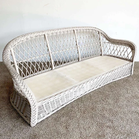 Boho Chic Off White Wicker Sofa - 3 Seats Cover