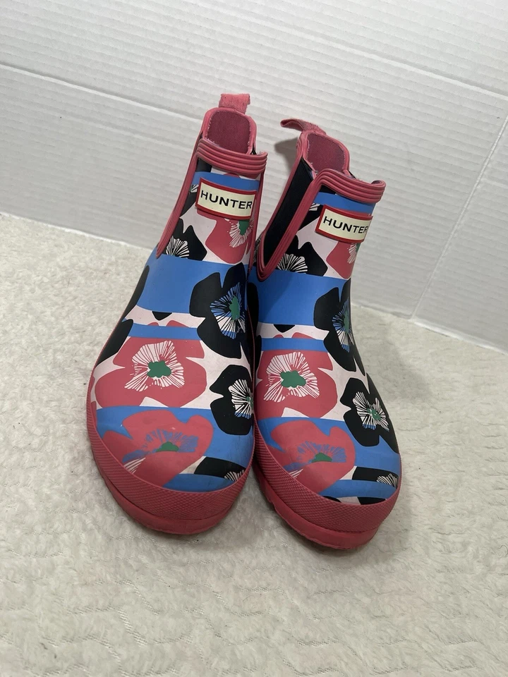 Hunter Original US Mujer’s 10 Rosa Floral Rayas Peonía Chelsea Botines Foto 1 de 4
