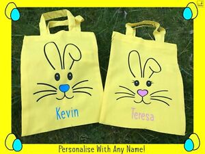 Personalised Easter Bunny Yellow Tote Bags Chocolate Egg Hunts Gift