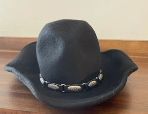 SCALA All Wool Felt Western Band Fedora Hat Black Wide Brim One Size Fits Most - Picture 1 of 7