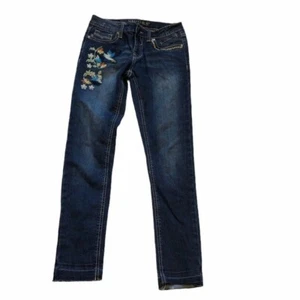 Vigoss Girls Size 14 The Jagger Ankle Skinny Jean Embroidered Floral Birds Dark - Picture 1 of 9