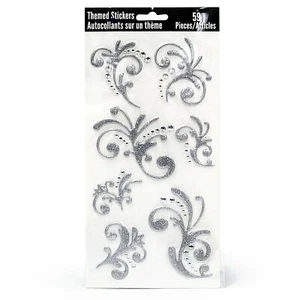 Silver Glitter Flourishes & Gemstone Stickers by Horizon Group USA, 59 pcs - Picture 1 of 1