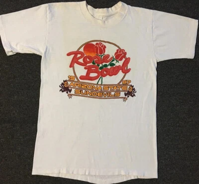 Camisa De Colección Años 80 ASU Rose Bowl Desteñida Distress S Puntada Única College Track Grunge Foto 1 de 4