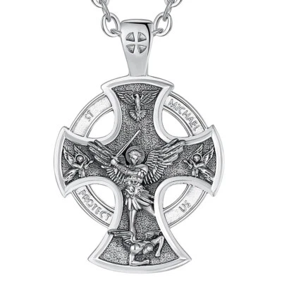 MLD 925 Sterling Silver Saint St Michael Cross Pendant Necklace - Chain Options - Image 1 of 4