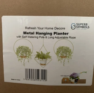 Superb Symbols 3 Pack Boho Metal Hanging Planter with Self-watering Pots, Rope - Picture 1 of 4