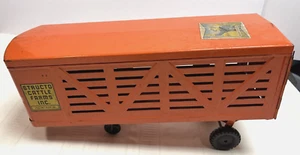 Vintage large 16” Structo Cattle Farms Pressed Steel Semi Trailer Red/Orange Old - Picture 1 of 21