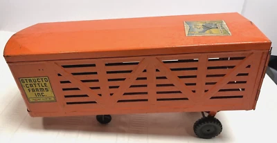 Vintage large 16” Structo Cattle Farms Pressed Steel Semi Trailer Red/Orange Old - Image 1 of 4