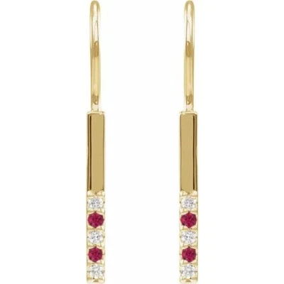 14K Yellow Gold Natural Ruby & .08 CTW Natural Diamond Bar Earrings - Image 1 of 2