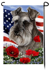 Patriotic Flowers Garden Flag - Uncropped Grey Schnauzer - Picture 1 of 1