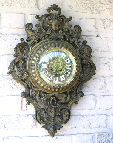 Antique french bronze wall clock satyr dragons putti cherub head Cover