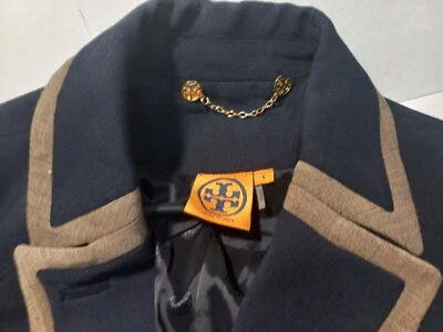 Usado en excelente estado Tory Burch azul marino Srgt. Chaqueta Pepper corta corte militar talla 6 recortada tp Foto 1 de 4