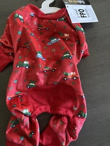 FAB DOG Red CHRSTMAS PAJAMAS PICKUP TRUCKS WITH TREES Puppy/Dog SMALL - Picture 1 of 2