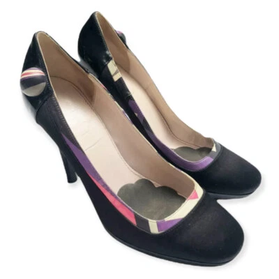 Zapatos de salón Emilio Pucci para mujer talla 36 EE. UU. 5,5 tacón alto negro satinado con adornos de tela Foto 1 de 4