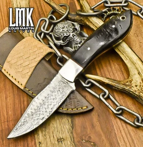 LMK Hot Item Skinner Knife Ladder Damascus Bull Horn Steel Guard Gift Unique - Picture 1 of 9