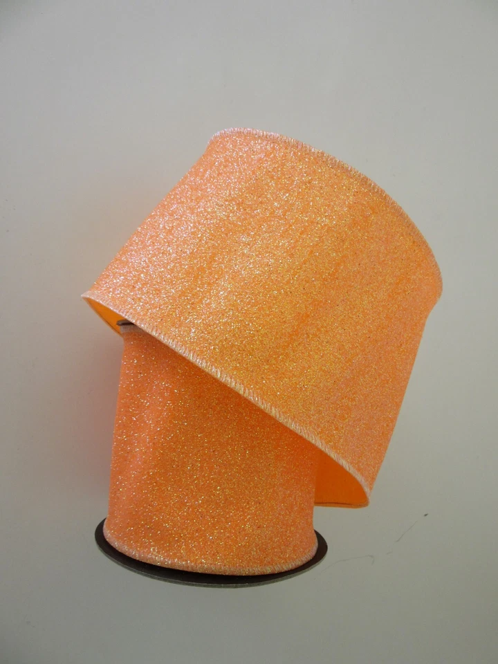 Orange Sugar Wire Edge Ribbon 4" x 10 yards d stevens Spring Easter Wreaths - Image 1 of 1