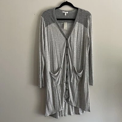 Maurices Women L Gray Striped Lightweight Pockets V-Neck Duster Cardigan NWT - Image 1 of 4