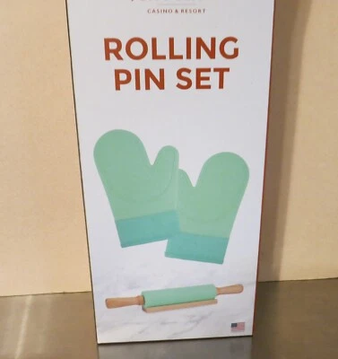 Juego de rodillos de cocina con soporte y 2 guantes de horno color verde azulado suave NUEVO EN CAJA Foto 1 de 3