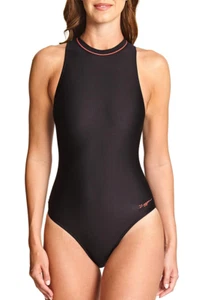 ZOGGS Damen Badeanzug mit Zopfmuster und hohem Ausschnitt, hohe Abdeckung schwarz, UK 12 - Bild 1 von 2