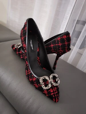 1225 $ DOLCE & GABBANA MUJER TWEED BOMBA/ZAPATOS CON LOGO TALLA: EE. UU. 6/36,5 UE Foto 1 de 4