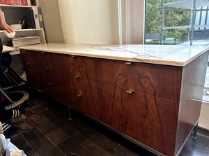 rose wood knoll credenza with marble top - Picture 1 of 6