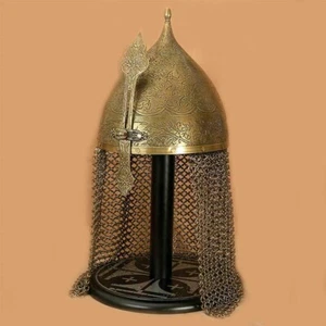 Casco islámico indopersa medieval de acero caballero con cadena de correo - Imagen 1 de 2