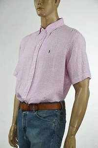 Ralph Lauren Classic Fit Pink Linen Cotton Short Sleeve Shirt/Green Pony-XL-NWT - Picture 1 of 1