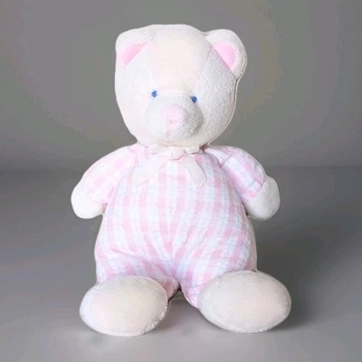 Vintage Russ Berrie Tender Moments Cream Teddy Bear Rattle Plush Pink Gingham  - Image 1 of 4