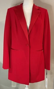 Calvin Klein Damen rot Longline Ein Knopf Blazer Jacke Satin Trim Gr. 8 Neu mit Etikett - Bild 1 von 11