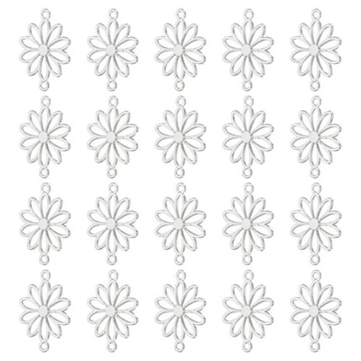 Fiore Connettore Portafortuna 50pz Lega Cava Fiore Ciondoli Collegamenti Argento - Immagine 1 di 4
