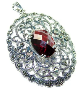 11.5ct Ruby Marcasite Pendant 925 Sterling Silver Vintage Handmade - Picture 1 of 4