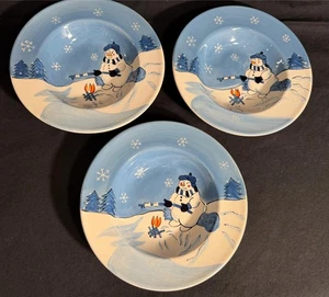3 Snow Valley Suppe Salat Schüsseln 8 1/4" Schneemann Keramik Canterbury weiß blau  - Bild 1 von 5