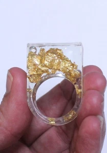 Einfacher Acryl Harz Ring Blattgold Flocke Intarsien Sondergröße 6-11 - Bild 1 von 5