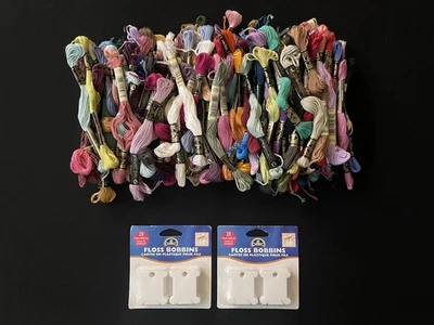 120+ DMC Embroidery Floss Skeins & Plastic Bobbins Cross Stitch Lot - Image 1 of 4