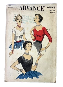 ADVANCE Sewing Pattern Womens Blouse 6893 Size 12 Bust 30 Scalloped Neck 1954 - Picture 1 of 8
