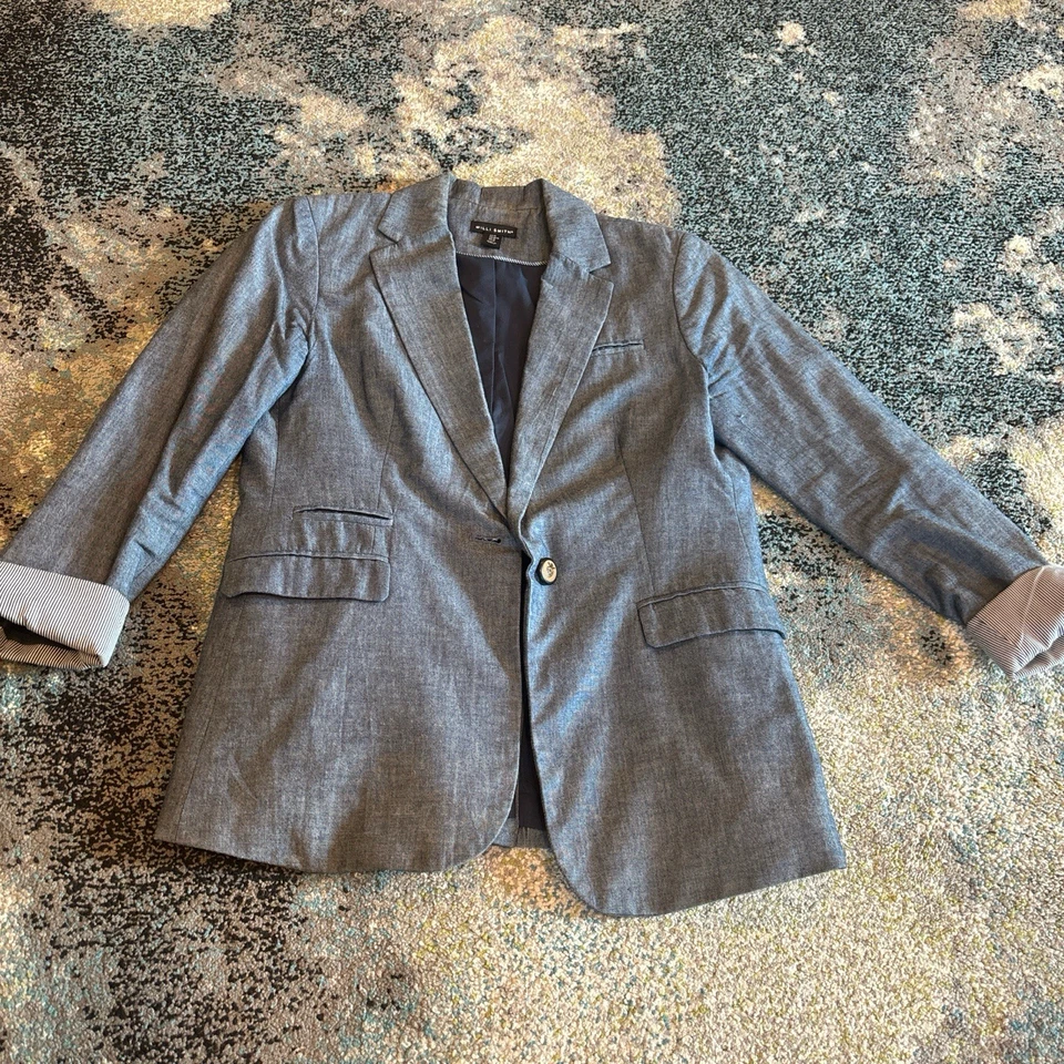 Casual Chambray Blazer With Rolled Cuffs By Willi Smith Size M Foto 1 de 4