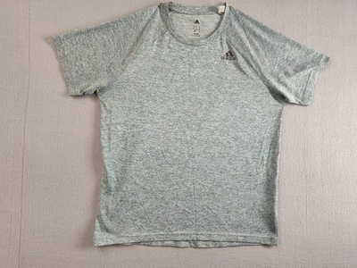 Adidas Men T Shirt M Gray Blue Stripe Logo Athletic Work Out Short Sleeve Casual - Image 1 of 4