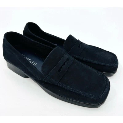 AEROSOLES Black Suede Loafers Flats Shoes Square Toe Womens Size 6 Med NWOT - Image 1 of 4