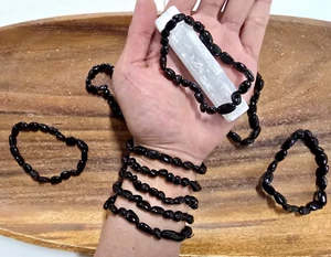 Black Tourmaline Stretchy Bracelet Natural Crystal Beads One Size Fits All - Picture 1 of 4