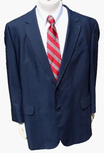 52L Long Jos A Bank Signature Gold Solid Navy Wool 2-Piece Suit 48x30 Pleated - Picture 1 of 13