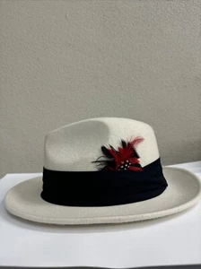 St. Patrick small 100% Wool white with black band feathers Men's Hat - Picture 1 of 7