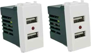 Kit 2 Pezzi Modulo Presa USB da muro 2 Porte USB 5V 2,1A,Bianco - Foto 1 di 3