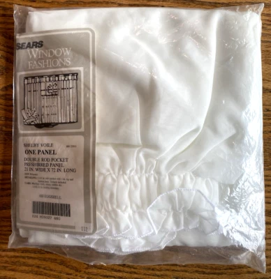 Vintage Sears SHELBY VOILE Sheer EGGSHELL double rod pocket 21" X 40" w/ tieback - Image 1 of 3