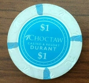 2022 $1 CHOCTAW CASINO & RESORT Hotel Poker Chip DURANT OKLAHOMA OK WhtBlu Clay - Picture 1 of 2