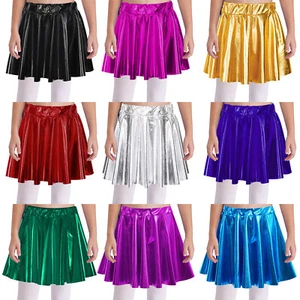 Kids Girls Shiny Metallic Skater Skirts Ballet Dance Skirt Pleated Performance - Picture 1 of 59
